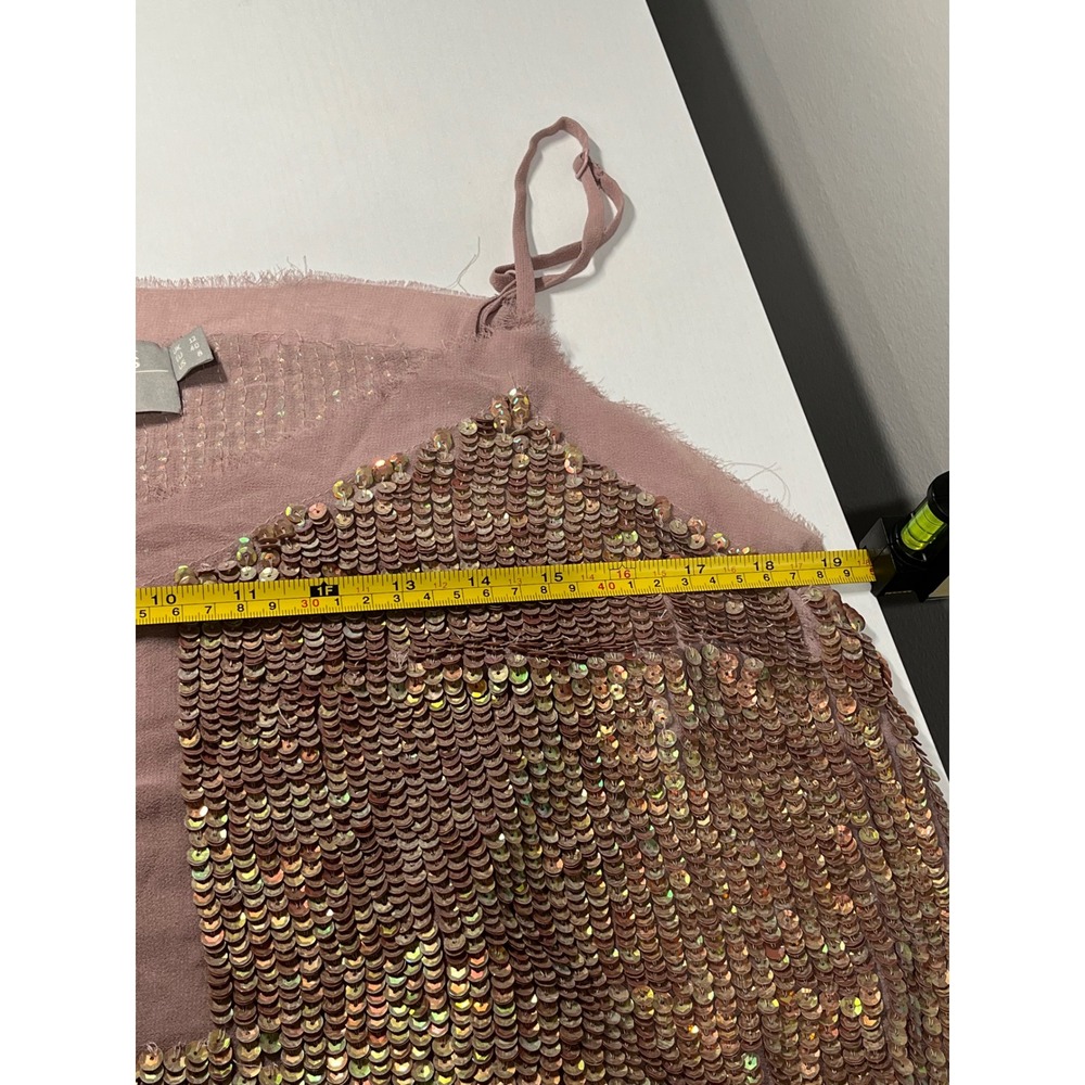 Sparkling ASOS Sequin Cami Top‎ Pink Mauve V Neck Spaghetti Strap Women size 8 - Picture 7 of 8